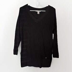 Victoria's Secret V Neck Extra Long Oversized Super Soft Black‎ Sweater Size XS